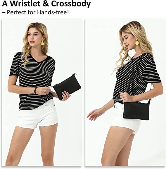 Leather Wristlet Clutch Wallet Purses Small Crossbody Bags Shoulder Handbag for Women, Silver Zipper