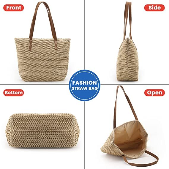 Lightweight Straw Bag, Straw Beach Bag for Women