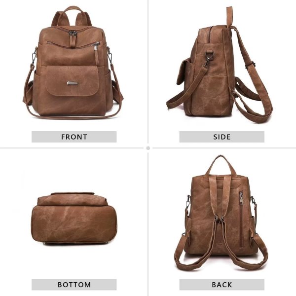 Leather Backpack Purse for Women Fashion Multipurpose Design Handbag Ladies Shoulder Bags Travel Backpack Brown